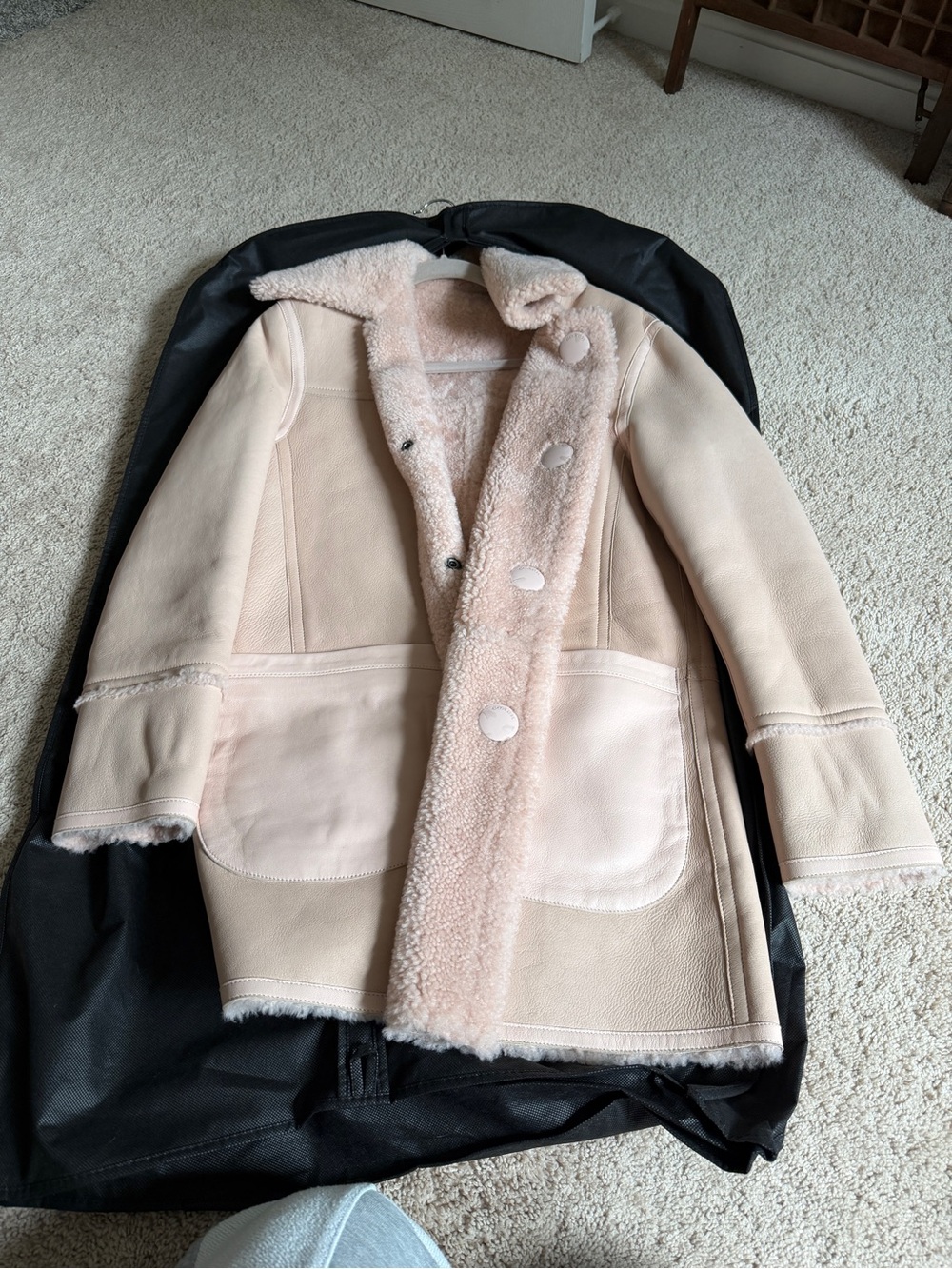 Coach Blush Shearling-Trim Leather Coat Reversible